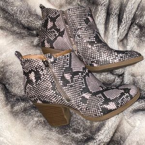 Faux snakeskin booties